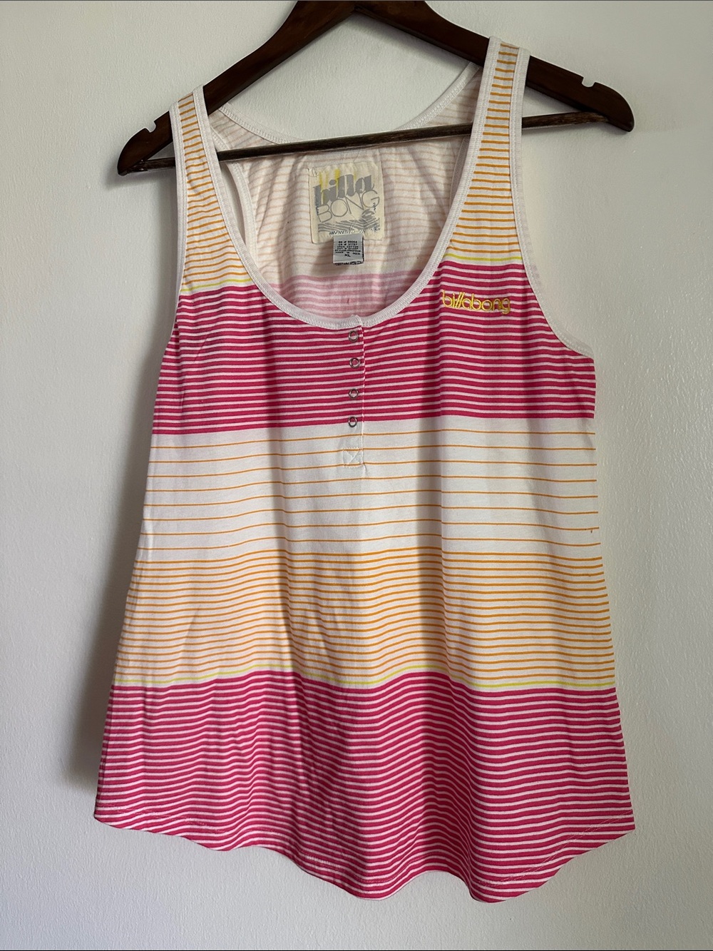 Billabong Pink & Yellow Striped Scoop Neck Tank